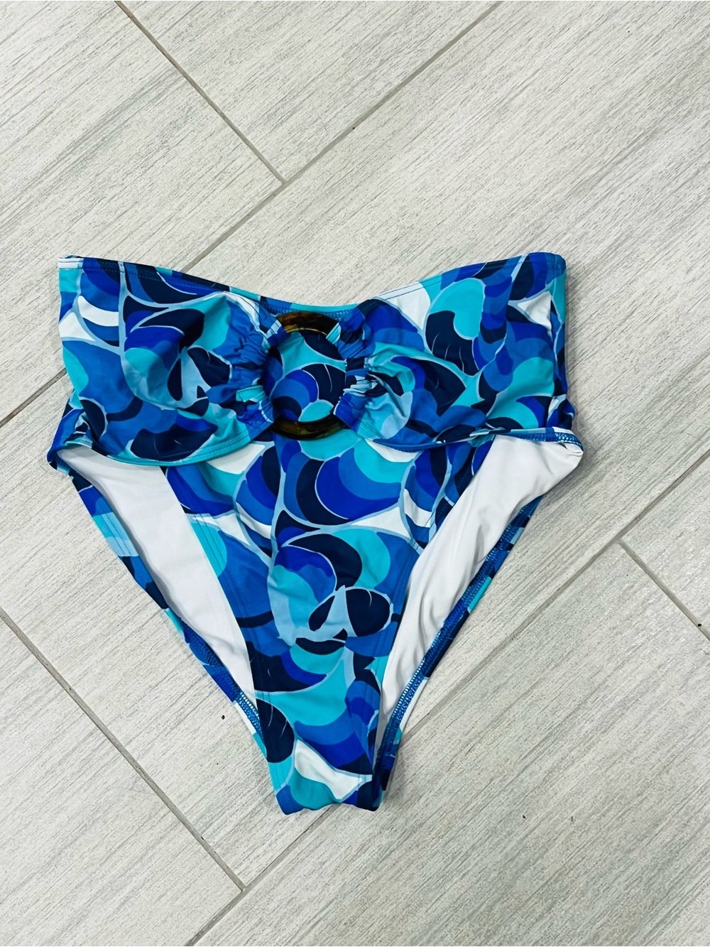 VENUS Blue Multi-Pattern High-Waist Swim Bottom with Ring Detail